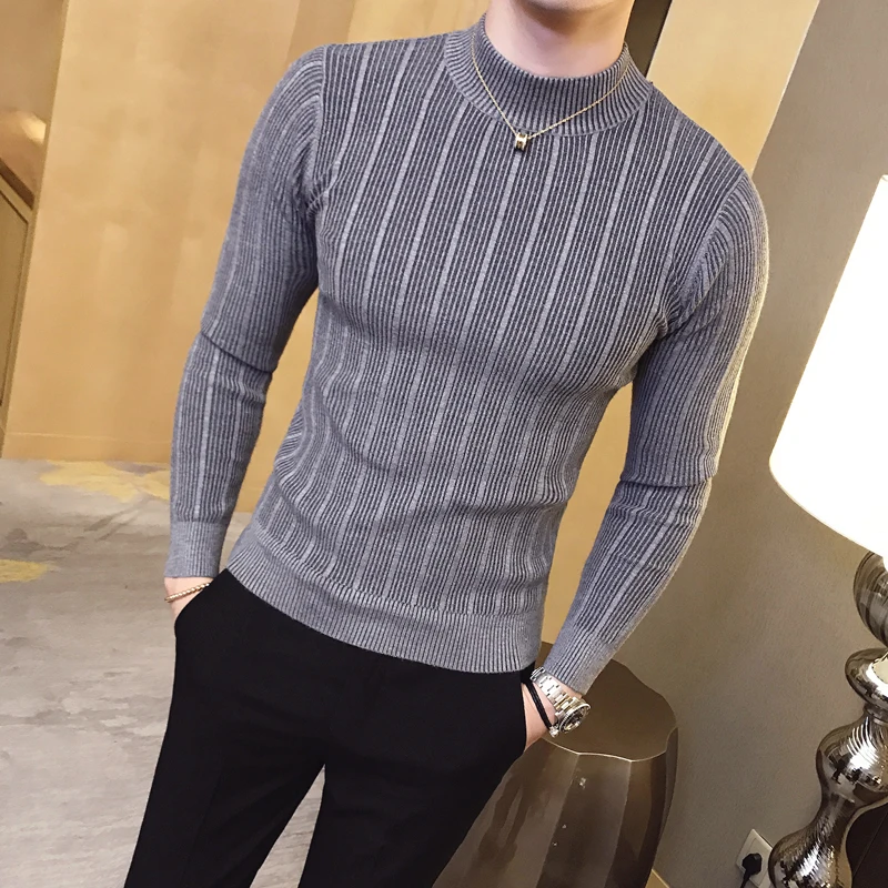 Turtleneck Sweater Men - Neue Herbst Winter Hohe Kragen Gestreiften