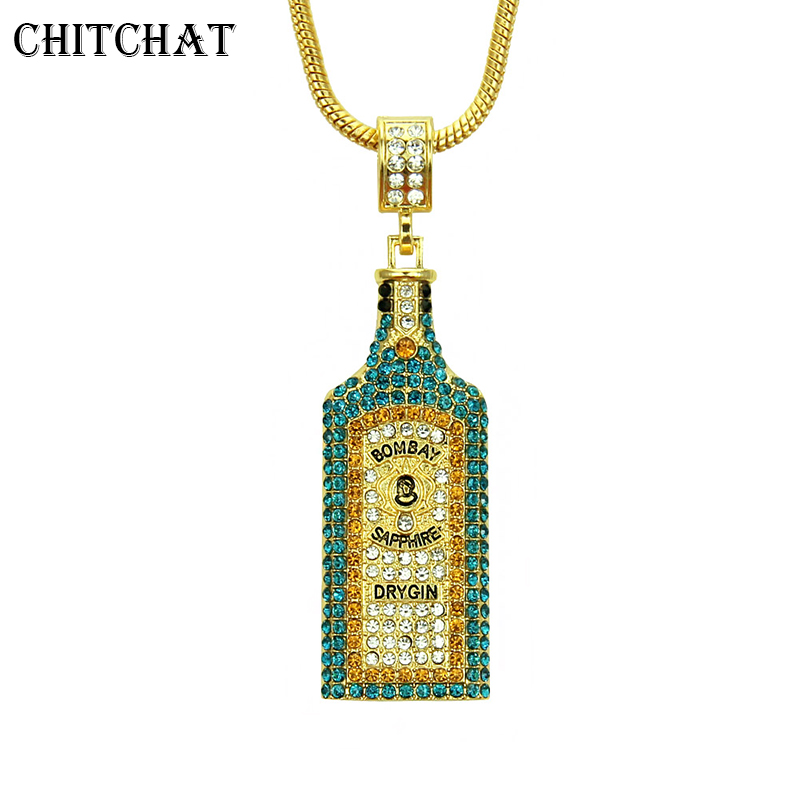 Fashion Men Vogue - Große Wein flasche Halsketten Volle Strass