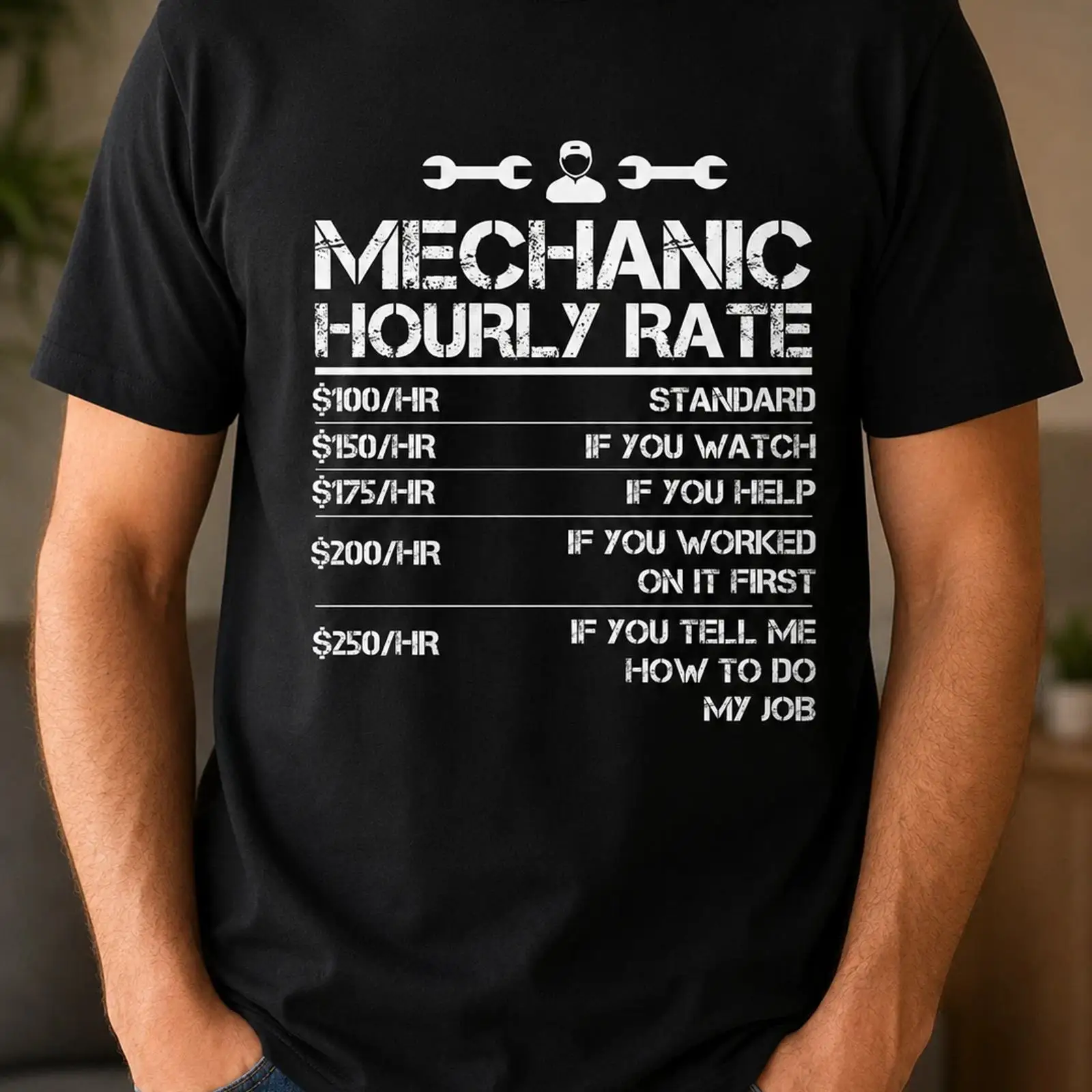 Men'S Fashion Garage - Lustiges Mechaniker-Stundenpreis-T-Shirt Garage Vintage Gewaschen Leicht