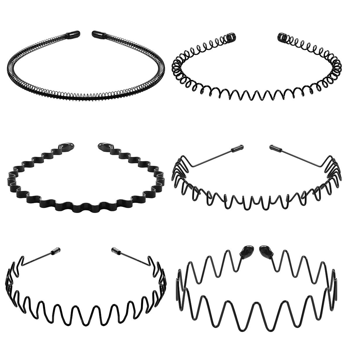 Men Fashion Hair Style - 6 Stück Modische Schwarze Metall-Haarbänder im