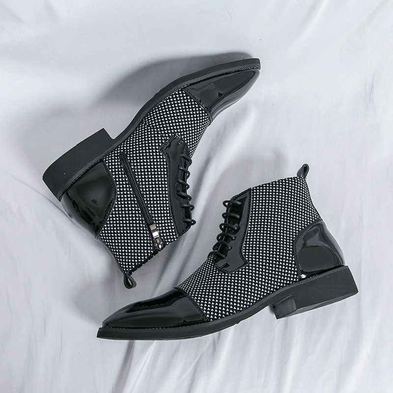 Mens Fashion Dress - Hochwertige Herrenstiefel, modische spitze Lacklederstiefel, Schnürstiefeletten,