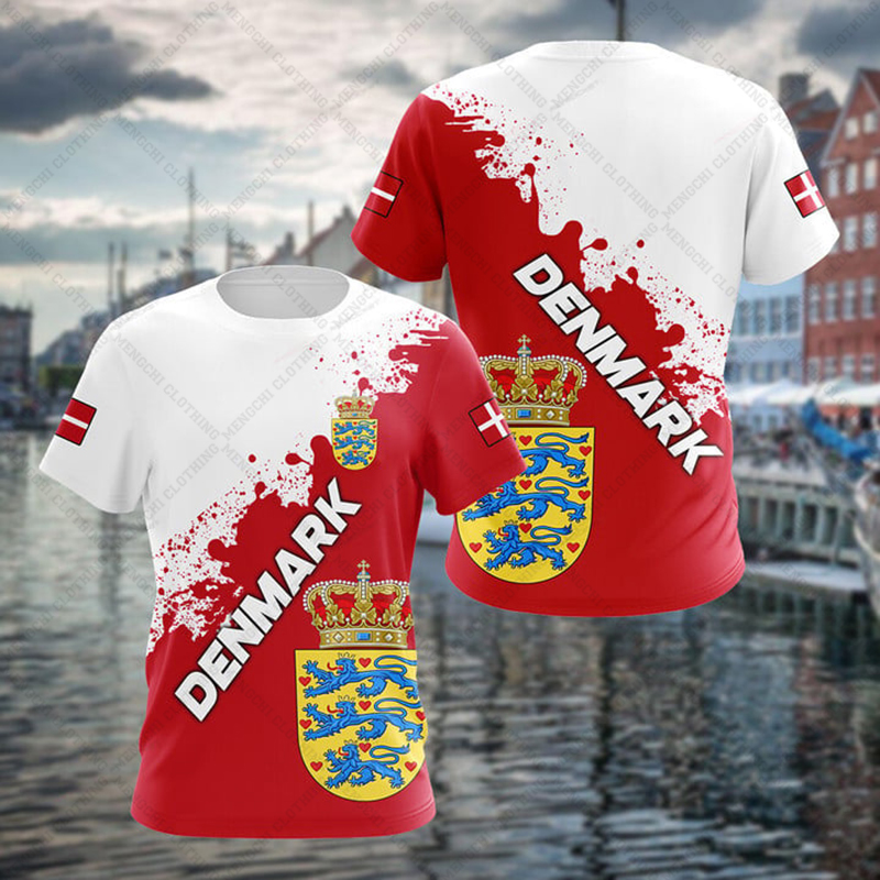 Graphic Tee Oversized - Maßgeschneiderte Sommer-Freizeit-T-Shirts mit Dänemark-Wappen-Grafik, O-Ausschnitt, Kurzarm-Oberteile