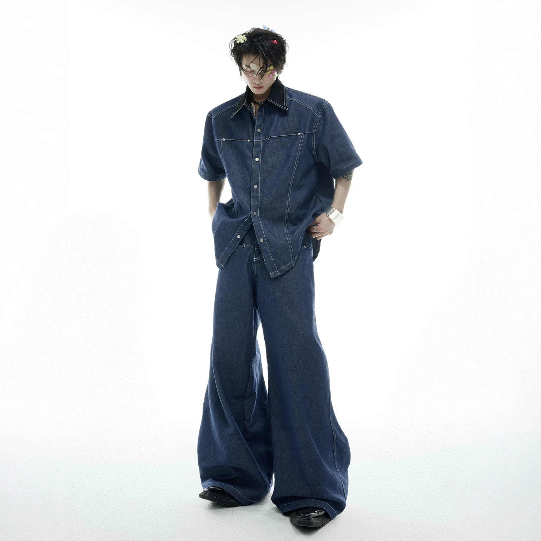 Men Fashion Jeans - Sommer Herren Denim-Set Amerikanische Mode High-Street
