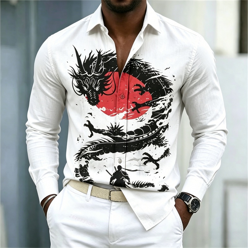 Men'S Fashion And Style - 2026 Neues Herrenhemd Weiß Schwarz Rot