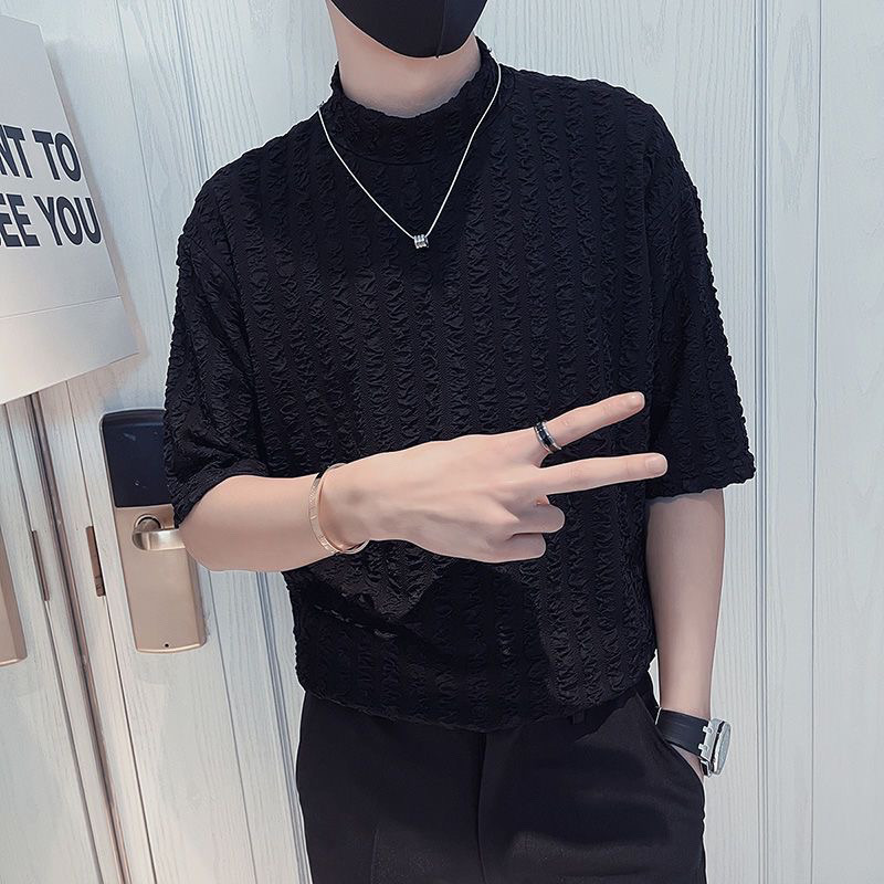 Men'S Fashion For Hot Weather - Halbhoher Kragen Kurzarm-Eisseide-Hemd für Herren Ideal