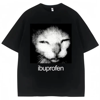 Graphic Tee Oversized - 2026 Vintage Lustige Ibuprofen-Katzen-Meme Grafik-T-Shirts für