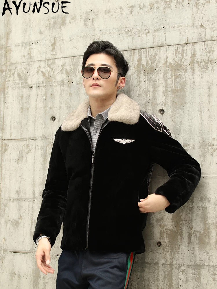 Men'S Fashion Zipper Jacket - AYUSNUE Natürlicher Nerzmantel für Herren Luxuriöse