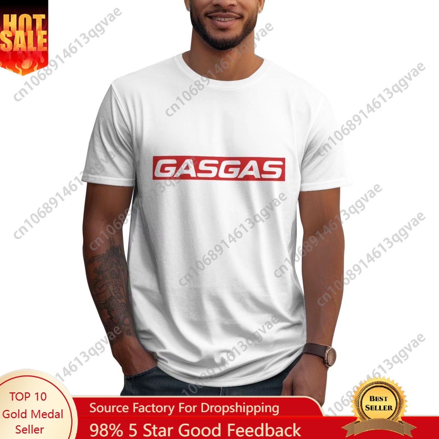 Graphic Tee Oversized - GasGas Enduro Motorrad-Druck-T-Shirt, 100 % Baumwolle,