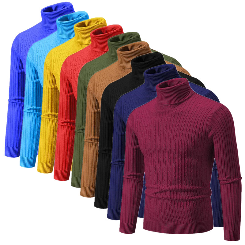 Turtleneck Sweater Men - 2023 neue Männer Einfarbig Rollkragenpullover Schwarz/Weiß/Königsblau