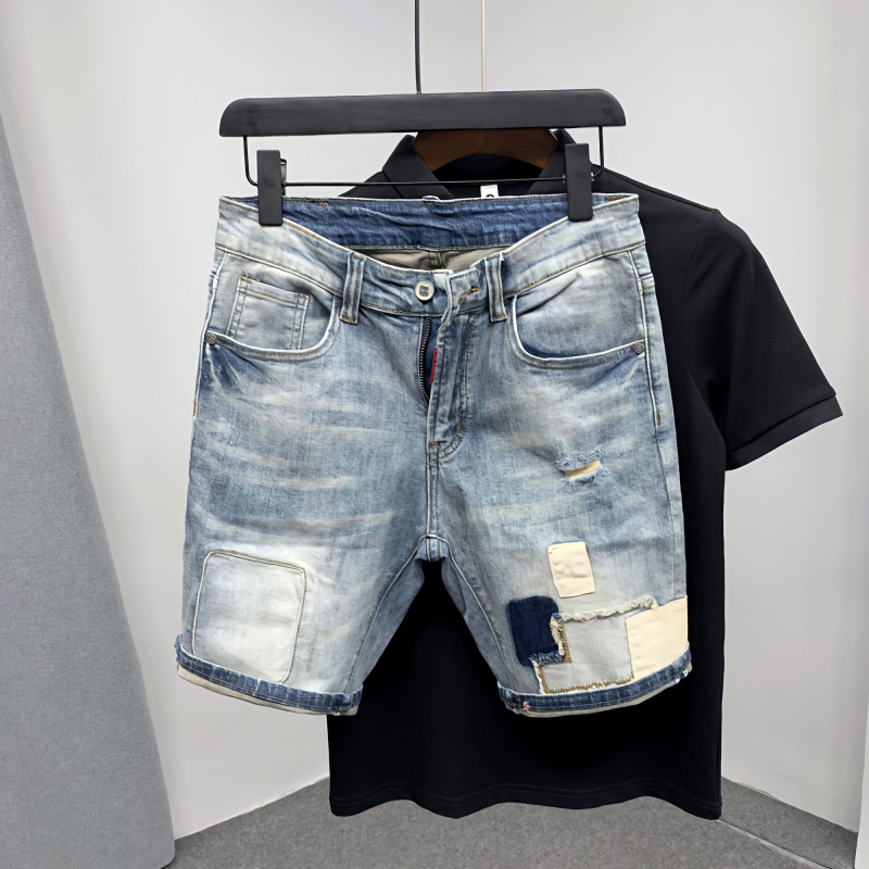 Men Fashion Jeans - Gerade männliche Denim-Shorts zerrissene Jorts Distressed