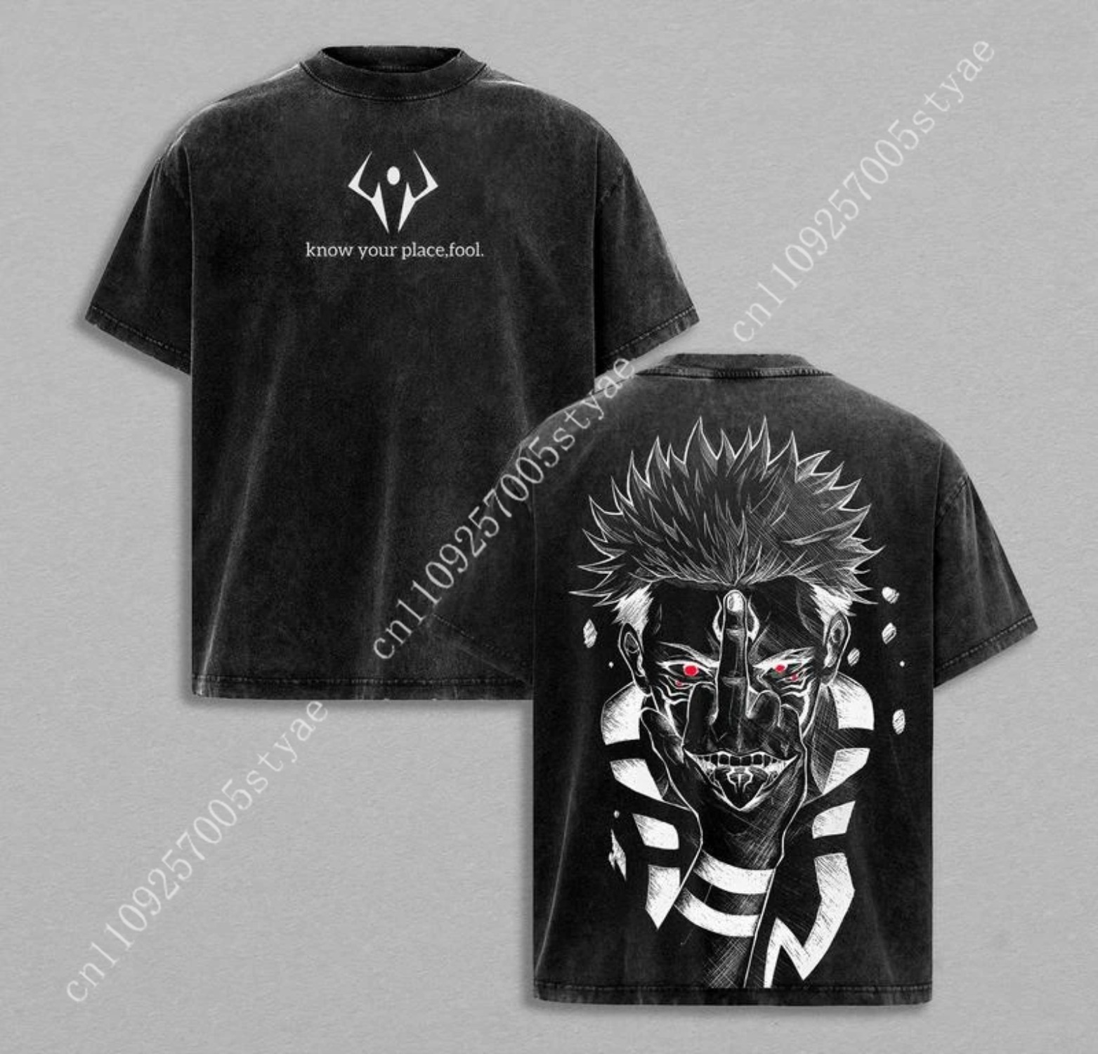 Graphic Tee Oversized - Anime Ryomen Sukuna Grafik-T-Shirt Vintage-Waschung Übergroßes