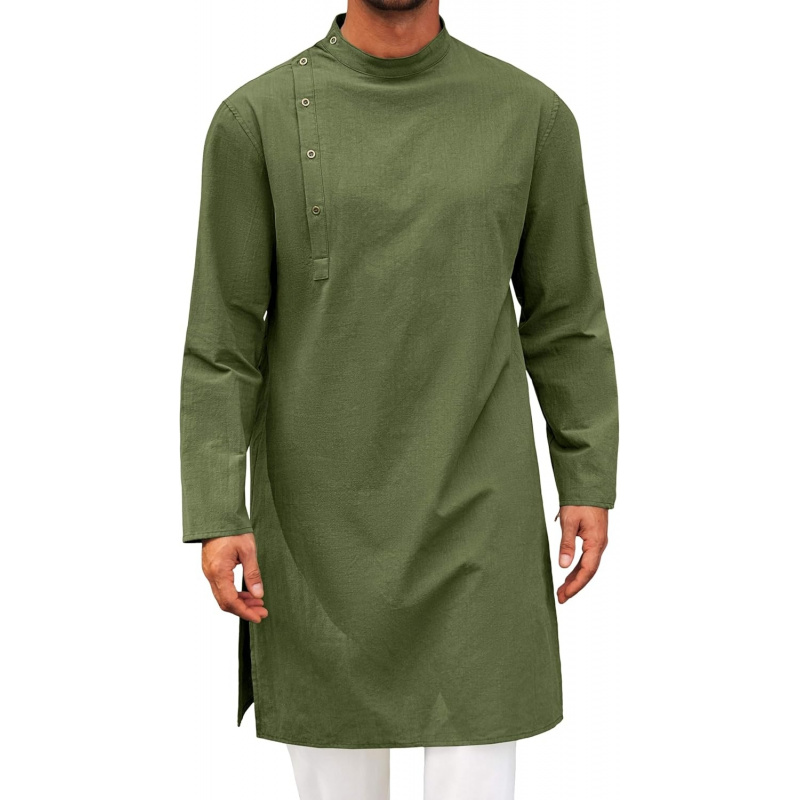 Men'S Fashion Kurta - Herren Kaftan Thobe Robe Langarm Baumwoll-Henley-Shirt