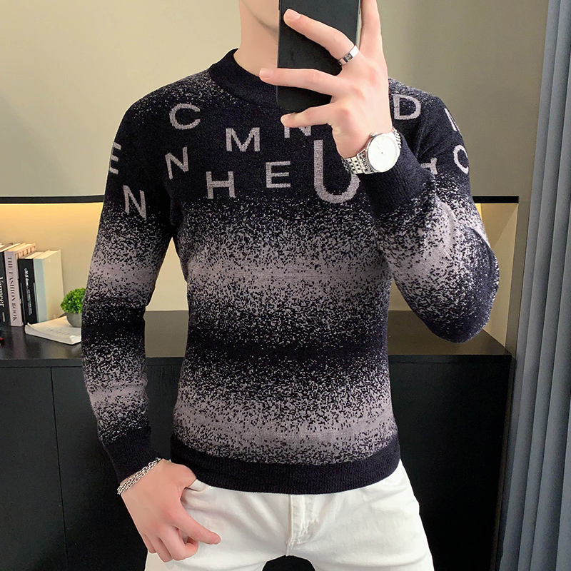 Turtleneck Sweater Men - Koreanische Brief Jacquard Samt Pullover für