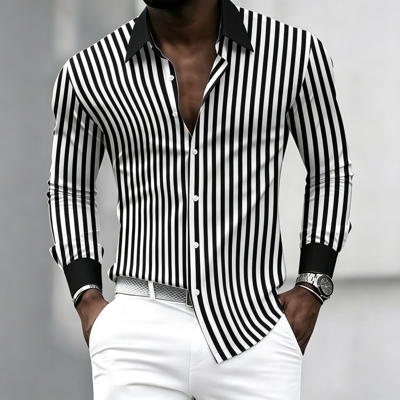 Fashion Mens Shirt - Herrenhemd mit langen Ärmeln und Kragen,