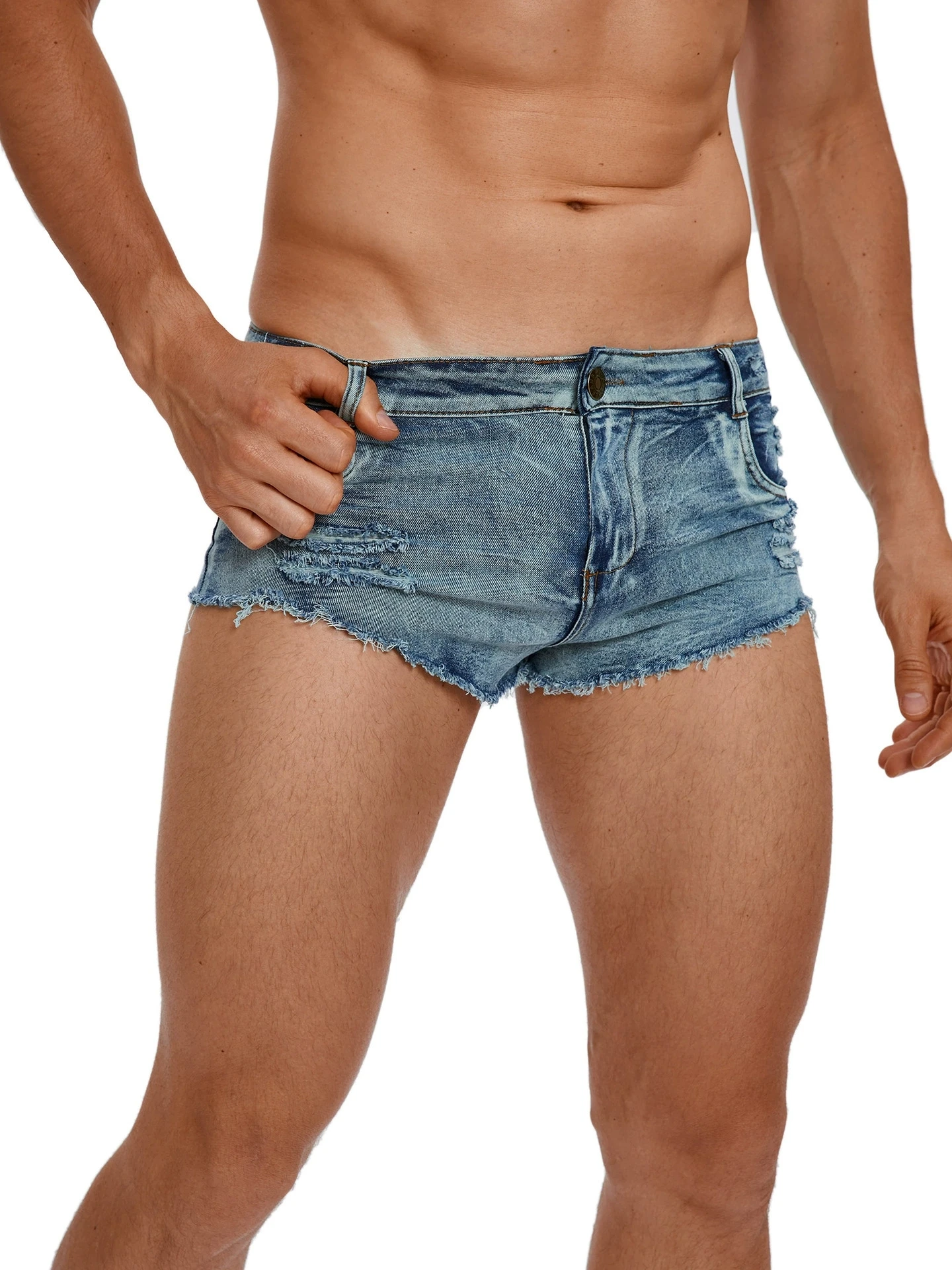 Men Fashion Jeans - Herren-Jeansshorts mit Niedriger Taille, Modische Taschen,