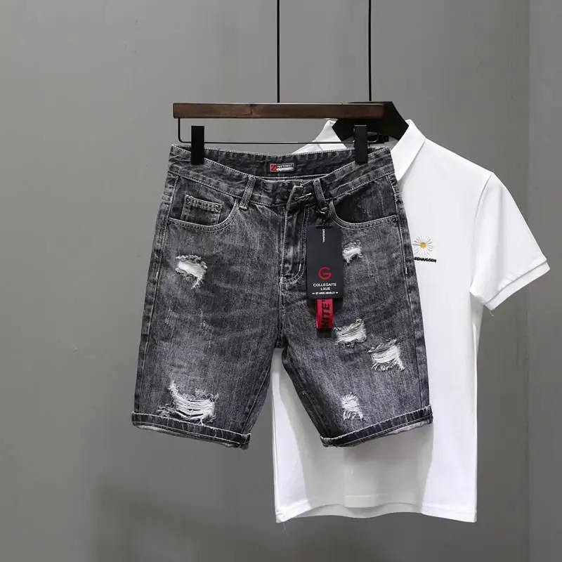 Men Fashion Jeans - Herren kurze Jeans Hosen schwarz grau