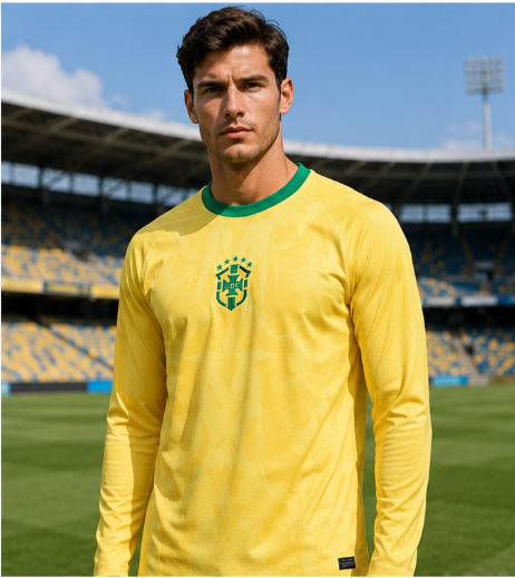 Quality Men'S Fashion - Brasilien 2026 Gedenkausgabe 3D-Gedrucktes Langarm-Fußballtrikot Schnelltrocknend