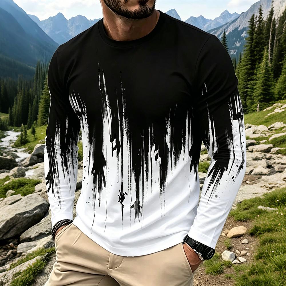 Fashion Mens Shirt - Herren Gradient Ink Splash Langarm-T-Shirt Lässige
